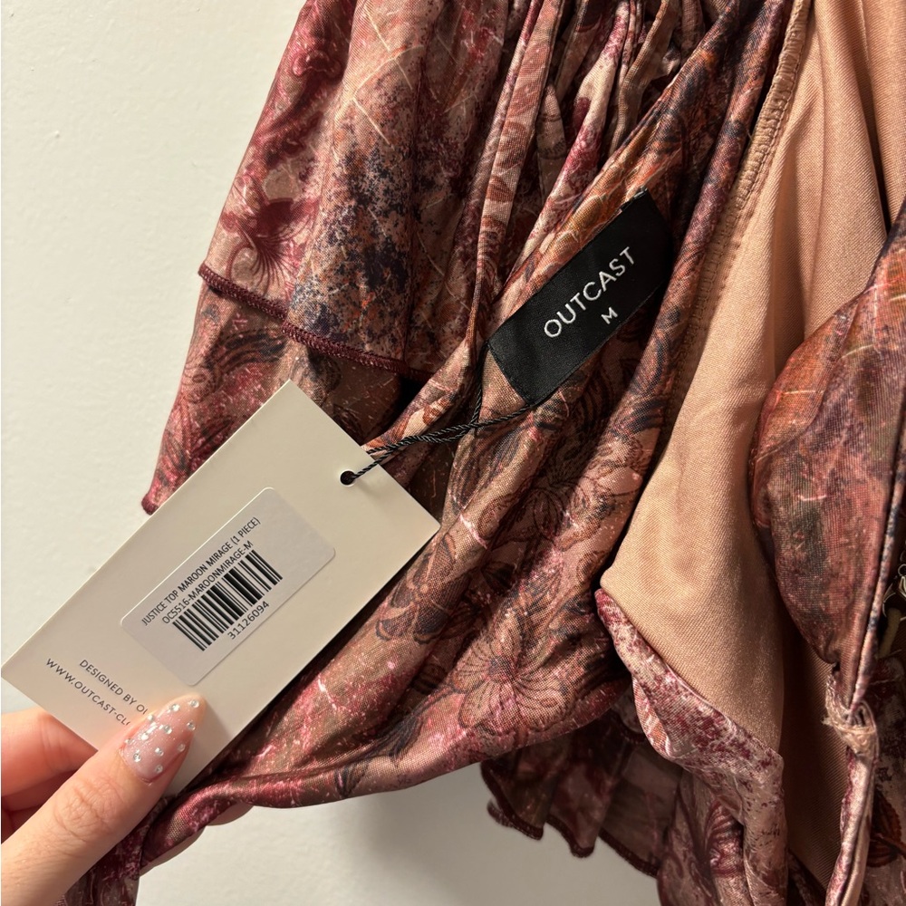 Ruched Drawstring Floral Satin Skirt Set in Mauve Pink - Picture 5 of 5